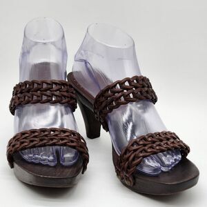 Gianni Bini Loop-T-Loop Sandal Heels Womens Sz 9.5 Brown Leather Boho Hippie 70s